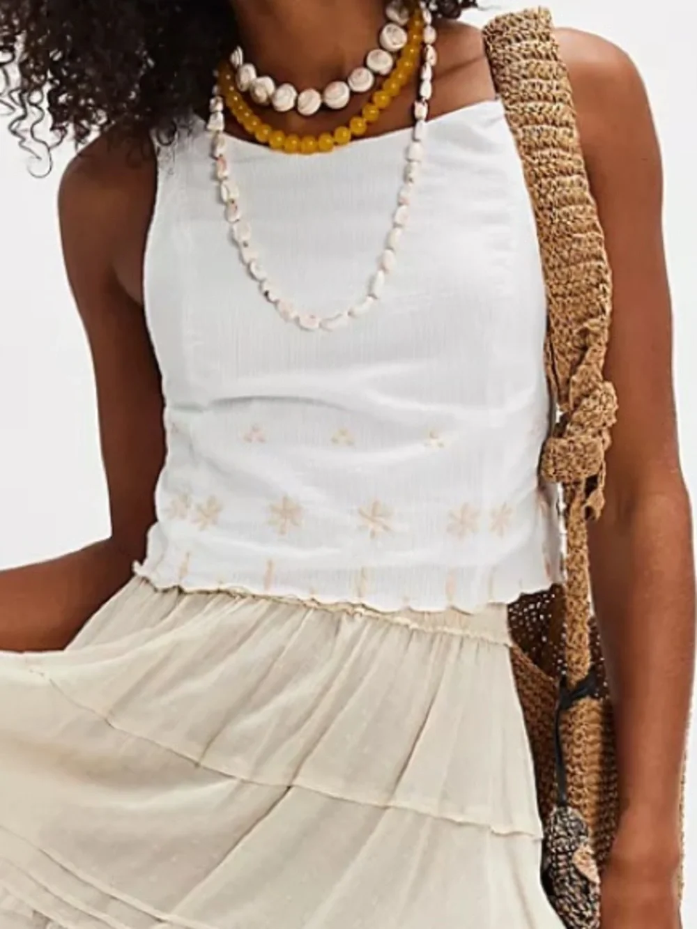 Free People Large Top Kayla Solid Embroidered Top Ivory Combo 100% Cotton Lined